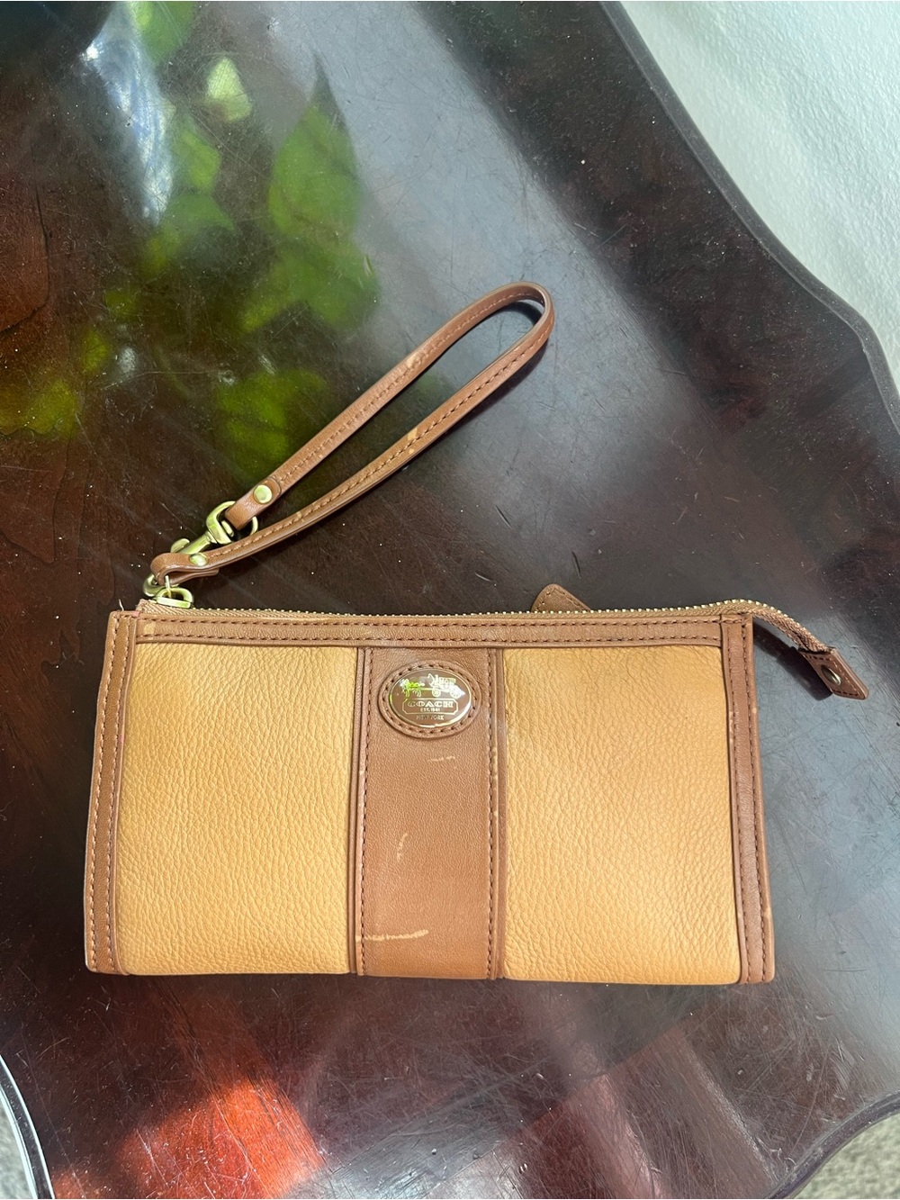 Coach Two-Tone Tan and Brown Leather Wristlet